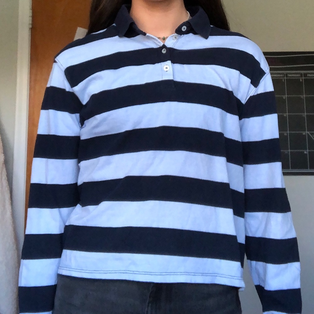 Brandy Melville blue striped rugby tee shirt